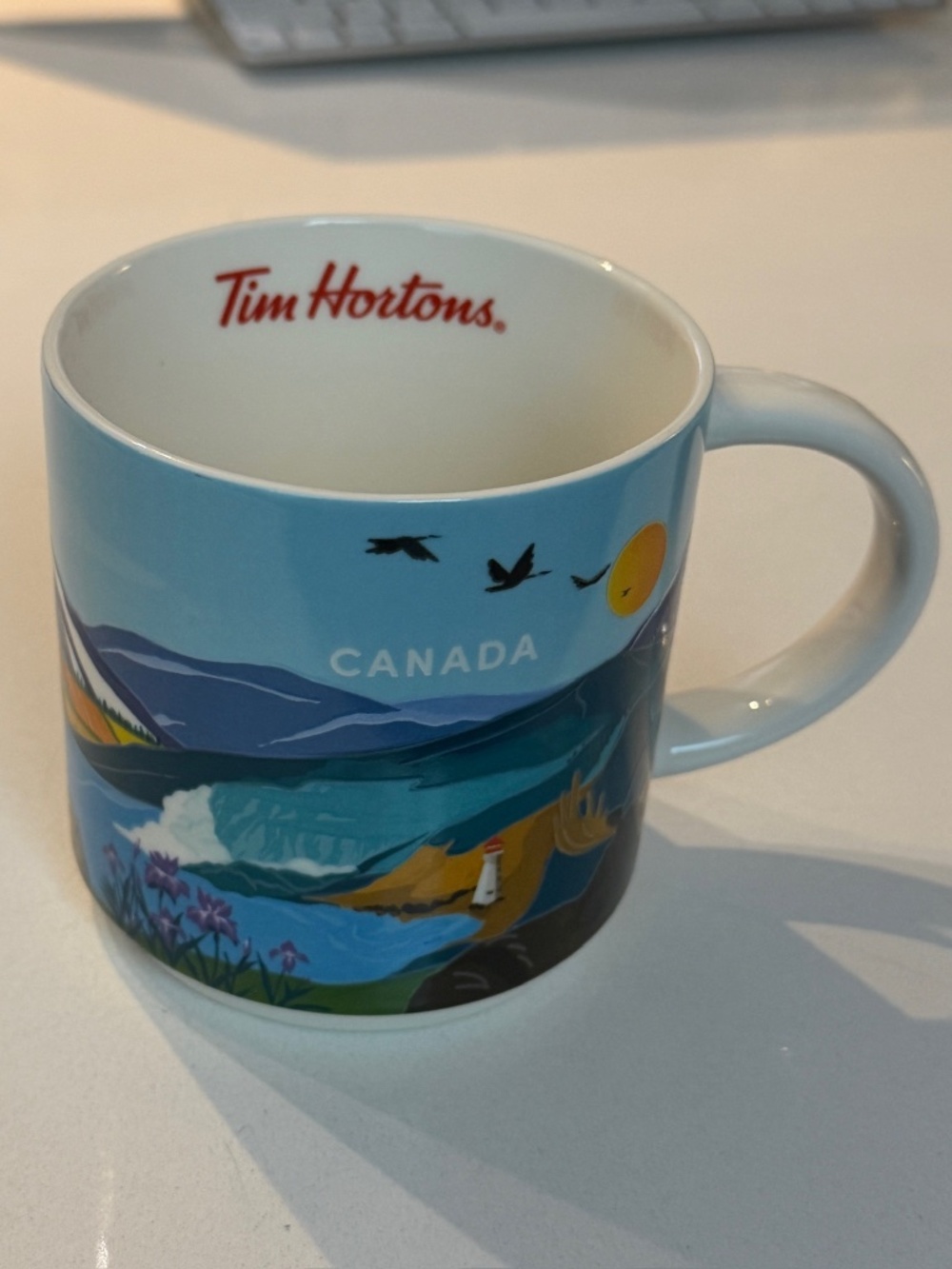 Tim Hortons 2025 Travel Collection Canada Ceramic Mug Blue Landscape Coffee Cup